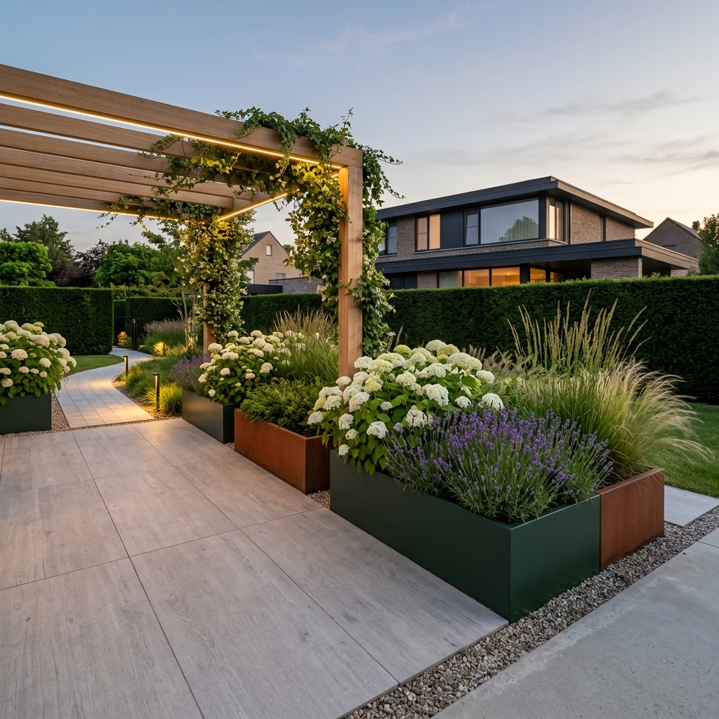 Modern terras in natuursteen